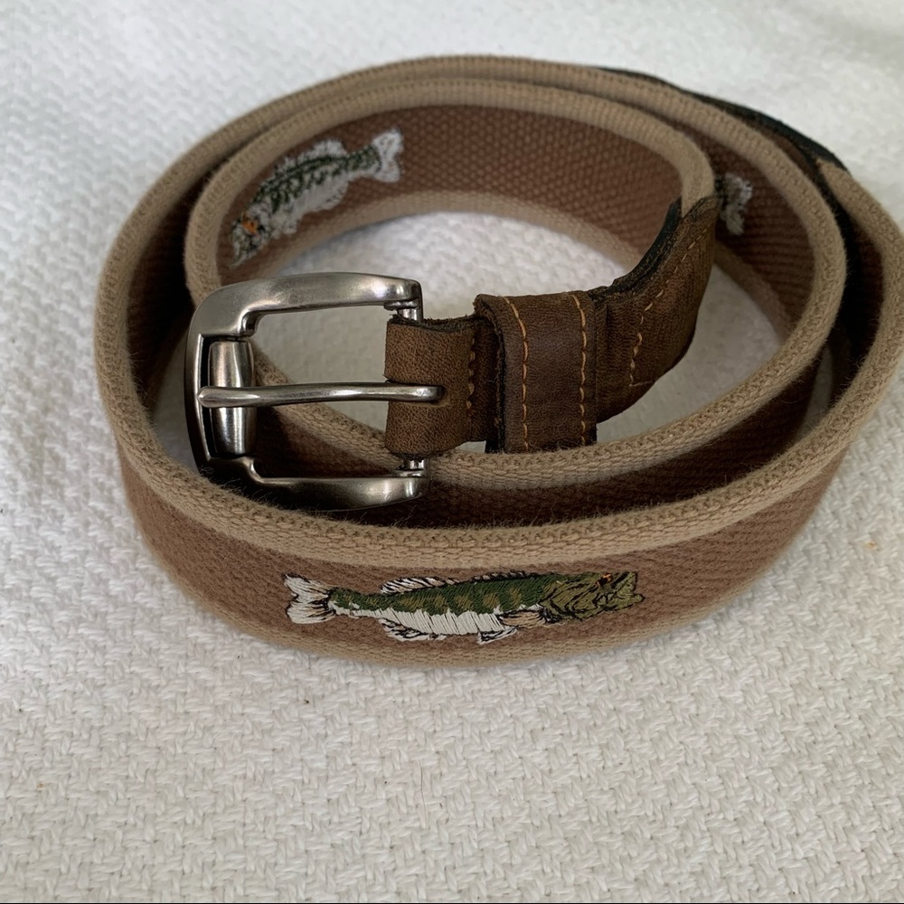 Bass Embroidered Bass Fish 38 Inch Leather Belt
